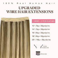 Goo Goo Wire Hair Extensions Human Hair 8A22 Medium Brown Mix Golden Blonde Highlighted 16Inch 125G Invisible Wire Hair Exten