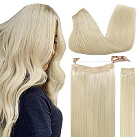 Goo Goo Wire Hair Extensions Human Hair 60A Platinum Blonde Natural 12Inch 100G Invisible Wire Hair Extensions With Transparen