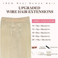 Goo Goo Wire Hair Extensions Human Hair 60A Platinum Blonde Natural 12Inch 100G Invisible Wire Hair Extensions With Transparen