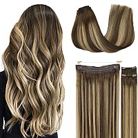 Goo Goo Wire Hair Extensions Human Hair 4274 Chocolate Brown With Caramel Blonde Balayage 14Inch 105G Invisible Wire Hair Ex