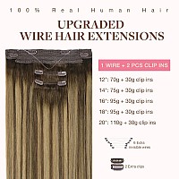 Goo Goo Wire Hair Extensions Human Hair 4274 Chocolate Brown With Caramel Blonde Balayage 14Inch 105G Invisible Wire Hair Ex