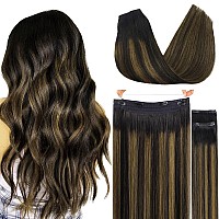 Goo Goo Wire Hair Extensions Human Hair 1B61B Natural Black With Chestnut Brown Balayage 20Inch 140G Invisible Wire Hair Ext