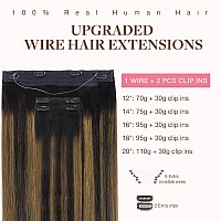 Goo Goo Wire Hair Extensions Human Hair 1B61B Natural Black With Chestnut Brown Balayage 20Inch 140G Invisible Wire Hair Ext