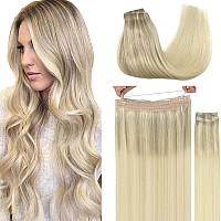 Goo Goo Wire Hair Extensions Human Hair 172260 Ash Blonde With Golden Blonde And Platinum Blonde Balayage 14Inch 105G Invisi