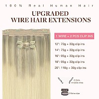 Goo Goo Wire Hair Extensions Human Hair 172260 Ash Blonde With Golden Blonde And Platinum Blonde Balayage 14Inch 105G Invisi