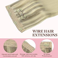 Goo Goo Wire Hair Extensions Human Hair 172260 Ash Blonde With Golden Blonde And Platinum Blonde Balayage 14Inch 105G Invisi