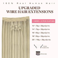 Goo Goo Wire Hair Extensions Human Hair 17A60A Ash Blonde Mix Platinum Blonde Highlighted 14Inch 105G Invisible Wire Hair Ext