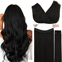 Goo Goo Wire Hair Extensions Human Hair 1B Natural Black Natural 20Inch 140G Invisible Wire Hair Extensions With Transparent