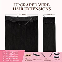 Goo Goo Wire Hair Extensions Human Hair 1B Natural Black Natural 20Inch 140G Invisible Wire Hair Extensions With Transparent