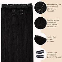 Goo Goo Wire Hair Extensions Human Hair 1B Natural Black Natural 20Inch 140G Invisible Wire Hair Extensions With Transparent