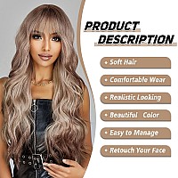 Testar Blonde Brown Wig With Bangs Long Curly Wigs For White Women Synthetic Wavy Wigs With Dark Roots Heat Resistant Wigs For D