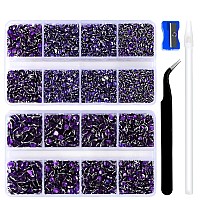 10400Pcs Purple Resin Flat Back Rhinestones Round Nonhotfix Jelly Ab Nail Gems Rhinestone With Tweezer And Picker Pencil For C