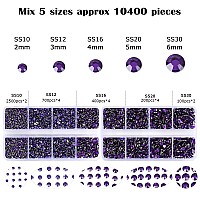 10400Pcs Purple Resin Flat Back Rhinestones Round Nonhotfix Jelly Ab Nail Gems Rhinestone With Tweezer And Picker Pencil For C