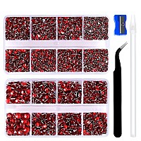 10400Pcs Red Resin Flat Back Rhinestones Round Nonhotfix Jelly Ab Nail Gems Rhinestone With Tweezer And Picker Pencil For Craf