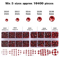 10400Pcs Red Resin Flat Back Rhinestones Round Nonhotfix Jelly Ab Nail Gems Rhinestone With Tweezer And Picker Pencil For Craf