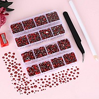 10400Pcs Red Resin Flat Back Rhinestones Round Nonhotfix Jelly Ab Nail Gems Rhinestone With Tweezer And Picker Pencil For Craf