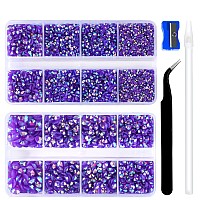 10400Pcs Purple Ab Resin Flat Back Rhinestones Round Nonhotfix Jelly Nail Gems Rhinestone With Tweezer And Picker Pencil For C