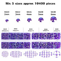 10400Pcs Purple Ab Resin Flat Back Rhinestones Round Nonhotfix Jelly Nail Gems Rhinestone With Tweezer And Picker Pencil For C