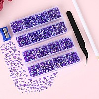 10400Pcs Purple Ab Resin Flat Back Rhinestones Round Nonhotfix Jelly Nail Gems Rhinestone With Tweezer And Picker Pencil For C