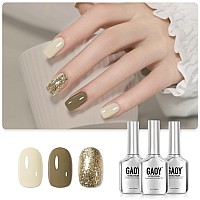 Gaoy Gel Nail Polish Kit 3 Colors 16Ml Moss Green Gold Glitter Soak Off Uv Gel Polish Set Moss Carpet