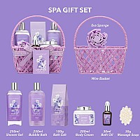 Lily Roy Lavender Bath And Body Gift Basket For Women 8 Pcs Home Bath Spa Set Spa Kit For Women Self Skin Care Gifts Set Perfume