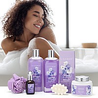 Lily Roy Lavender Bath And Body Gift Basket For Women 8 Pcs Home Bath Spa Set Spa Kit For Women Self Skin Care Gifts Set Perfume