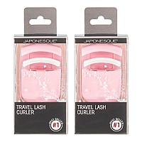 Japonesque Travel Eyelash Curler Pink Pack Of 2 Plastic Eyelash Curlers For Travel Makeup Comes With Bonus Replacement Las