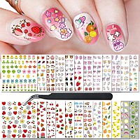 24 Sheets Nail Stickers Nail Art For Women Girls Cherry Fruit Yellow Duck Rabbit Cute Animals Self Adhesive Diy Design Printing