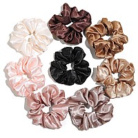 Ivyu Satin Hair Bands And Scrunchies Thick Curly Hair Ponytail Holders For Girls No Crease Or Damage Cute Brown Pink