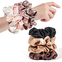 Ivyu Satin Hair Bands And Scrunchies Thick Curly Hair Ponytail Holders For Girls No Crease Or Damage Cute Brown Pink