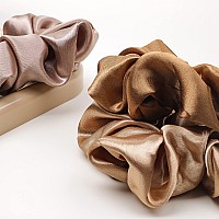 Ivyu Satin Hair Bands And Scrunchies Thick Curly Hair Ponytail Holders For Girls No Crease Or Damage Cute Brown Pink