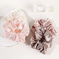 Ivyu Satin Hair Bands And Scrunchies Thick Curly Hair Ponytail Holders For Girls No Crease Or Damage Cute Brown Pink