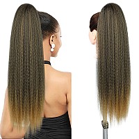 Wignee Kinky Straight Ponytail Wrap Around Long Ponytail Extension Natural Black Yaki Ponytail Extension For Black Women Pony Ta