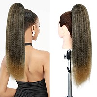 Wignee Kinky Straight Ponytail Wrap Around Long Ponytail Extension Natural Black Yaki Ponytail Extension For Black Women Pony Ta