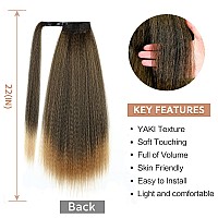 Wignee Kinky Straight Ponytail Wrap Around Long Ponytail Extension Natural Black Yaki Ponytail Extension For Black Women Pony Ta