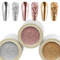 Laza 3 Colors Chrome Nail Powder Mirror Effect Metallic Dust Holographic Glitter Glazed Manicure Decoration Reflective Pigment F