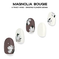 Adora Couture Semi Cured Gel Nail Strips 30Pcs Glossy Magnolia Flowers Nail Strips Mothers Day Gifts For Mom Gel Nail Sticker