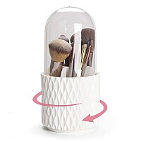 Hsspanfn Makeup Brush Holder Organizer With Lid 360 Rotating Dustproof Make Up Brushes Container With Clear Acrylic Cover Spin