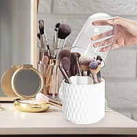 Hsspanfn Makeup Brush Holder Organizer With Lid 360 Rotating Dustproof Make Up Brushes Container With Clear Acrylic Cover Spin