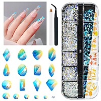 Qiipii Aurora Nail Art Rhinestones Clear Moonlight Nail Charms Multi Shapes Aurora Flatback Rhinestones Big Gems Round Beads K9