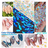 Qiipii Aurora Nail Art Rhinestones Clear Moonlight Nail Charms Multi Shapes Aurora Flatback Rhinestones Big Gems Round Beads K9