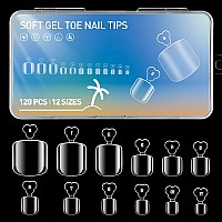 Aoraem Fake Toenails 120Pcs Soft Gel Full Cover Toe Nail Tips Clear Press On Toenails 12 Sizes Acrylic Toenails Gel Nail Extensi