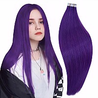 Runature Tape In Hair Extensions Human Hair Purple Tape In Hair Extensions 14 Inch Human Hair Tape In Extensions Purple Hair Ext