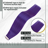 Runature Tape In Hair Extensions Human Hair Purple Tape In Hair Extensions 14 Inch Human Hair Tape In Extensions Purple Hair Ext