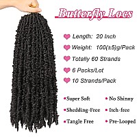 Leeven 20 Inch Butterfly Locs Crochet Hair Natural Black 6 Packs Distressed Locs Crochet Braids Hair Prelooped Synthetic Messy