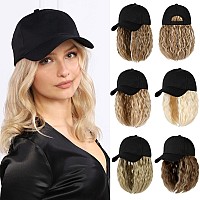 Lansigreen Baseball Cap With Hair Extensions Hat Wig Adjustable Hat Attached Curly Wave 14 Synthetic Hairpiece For Women Ginge