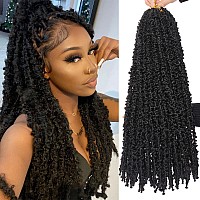 Leeven 24 Inch Butterfly Locs Crochet Hair 6 Packs Distressed Faux Locs Crcoeht Hair 1B Pretwsied Synthetic Fluffy Goddess But