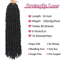 Leeven 24 Inch Butterfly Locs Crochet Hair 6 Packs Distressed Faux Locs Crcoeht Hair 1B Pretwsied Synthetic Fluffy Goddess But