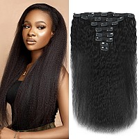 Lumiere Yaki Straight Clip In Hair Extensions Real Human Hair Kinky Straight Clip Ins Real Human Hair Grade 10A Brazilian Remy