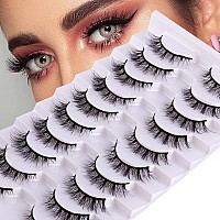 Outopen False Eyelashes Natural Look Short Lashes Cat Eye Wispy Faux Mink Lashes Soft 3D Fake Eye Lashes 10 Pairs Packcat Eye